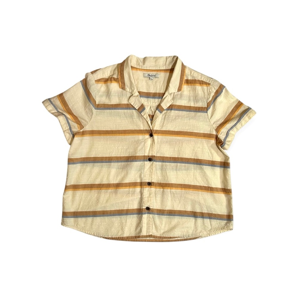 Madewell Women's Button Down Shirt in Yellow and Brown Stripes